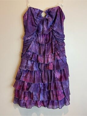 Sister Party Purple Ruffle Cocktail Dress Womens Medium Strapless Mini